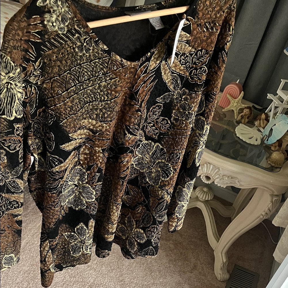 Chico's Black and Brown Floral Blouse